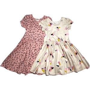 2 Dot Smile Girl 3 4 Pink Black White Beige Origami Cap Sleeve Twirl Dress Lot‎